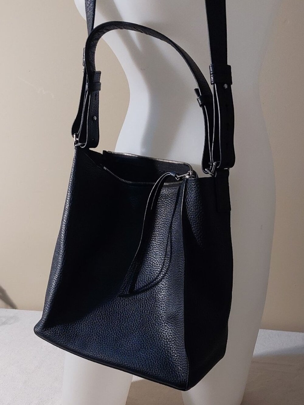 AllSaints Kita Black Pebbled Leather Convertible Crossbody Shoulder Bag  O/S